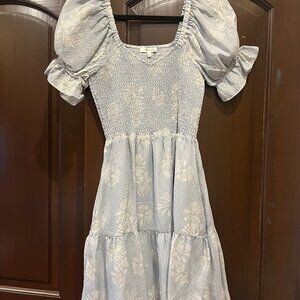 Madewell Silk Lucie Smocked Mini Dress in Cinderella Blue
